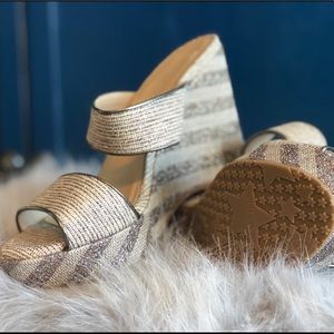 JIMMY CHOO Parker Striped 100mm Wedge Sandal New